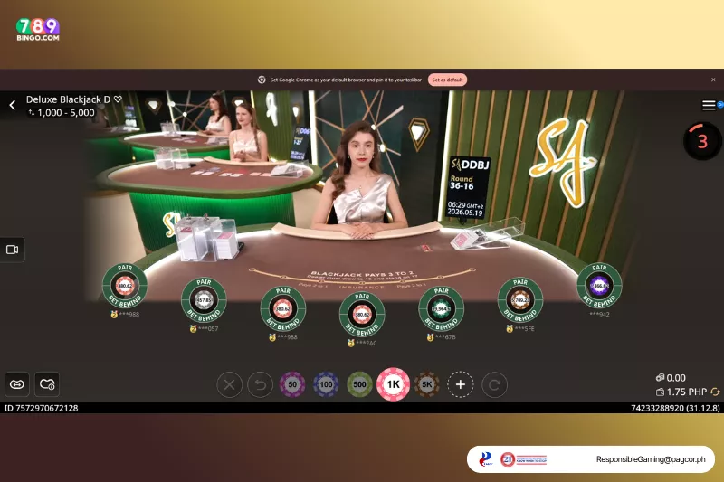 Deluxe Blackjack game interface