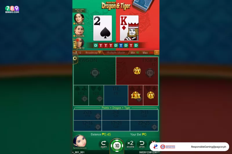 Dragon Tiger demo game interface